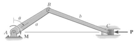 The constant moment M is applied to the crank shaft. Determine