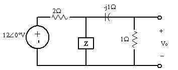 In the network shown Vo=4<45° V: find Z