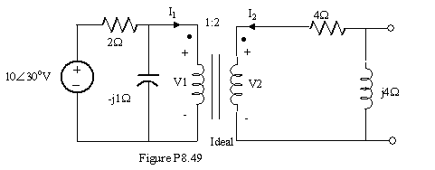 Determine I1, I2, V1 in the network in Figure P8.49