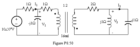 Determine I1, I2, and V1 in the network in Figure P8.50