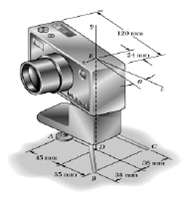 A camera of mass 240 g is mounted on a small tripod of mass 200