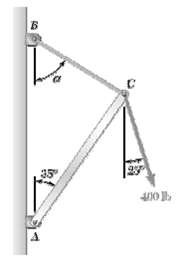 Knowing that α = 50° and that boom AC exerts on pin C a for