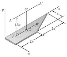 A thin plate of mass m has the trapezoidal shape shown