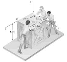 Three workers trying to move part a with a single force, and