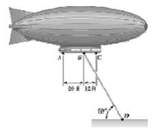 A dirigible is tethered by a cable attached to its applied