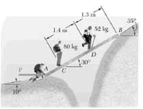 To cross a crevasse, three mountain climbers position a 3.5-m-lo