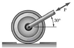 A 20-kg roller directly diameter 200 mm is pulled to the right.