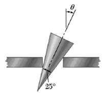 A conical wedge is placed between two horizontal plates that