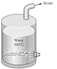 Water is boiled at 100°C electrically by a 3-kW