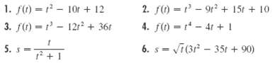 - 10r + 12 1. f() = - 12² + 361 2. f() = - 91? + 15t + 10 4. f() = - 41 + 1 6. s= Vi(31 - 35t + 90) 3. f(1) = 5. s= 5. 