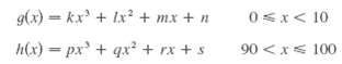 g(x) = kx' + Ixr + mx +n h(x) = px' + qx + rx +s 01 >x>0 90 <x< 100 