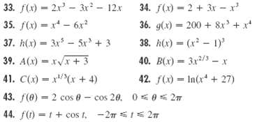 33. f(x) = 2x - 3r - 12x 35. f(x) = x* - 6x 37. h(x) 3x - 5x + 3 34. f(x) = 2 + 3r - x 36. g(x) = 200 + 8x + x* 38. h(x)