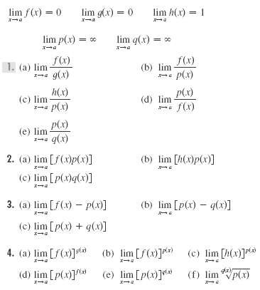 lim f(x) = 0 lim g(x) = 0 lim h(x) = 1 %3D lim q(x) = 0 lim p(x) = 0 f(x) 1. (a) lim 9(x) f(x) (b) lim a p(x) h(x) (c) l