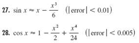 (lerror|< 0.01) sin x-x- 6. 27. sin x xr - (lerror|< 0.005) 28. cos x 2 2 1- 24 