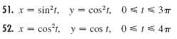 51. x= sin't, y = cos?t, 0<I< 3T 52. x = cost. y = cos t, 0<IS 47 