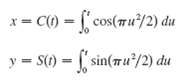 cos(7u/2) du x = C() = = sin(7u/2) du y = S(1) 