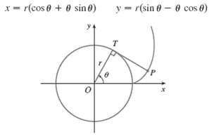 x = r(cos 0 + 0 sin 0) y = r(sin 0 - 0 cos 8) T. 