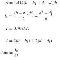 A = 1.4 1 4(b-bl + d-di )h I = 0.70711 form =- hl 