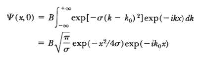 +00 B exp[-a(k- ko) Jexp(-ikx) dk V (x,0) = B exp(-x/4o)exp(-ikox) TT 