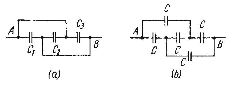 Find the capacitance of a system of identical capacitors between