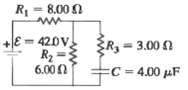 R = 8.00 0 E = 420V R2 6.00 R, = 3.00 0 EC = 4.00 µF 