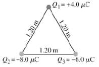 Q=+4.0 µC 1.20 m O3= -6.0 µC Q=-8.0 µC 1.20 m 1.20 m 