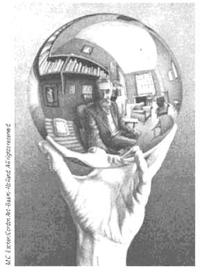 Figure Q36.26 shows a lithograph by M. C. Escher titled