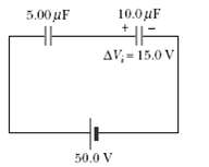A 10.0-μF capacitor is charged to 15.0 V