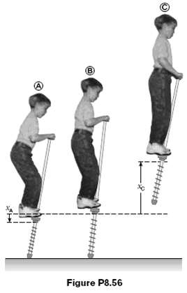A child€™s pogo stick (Fig P8.56) stores energy in a spring