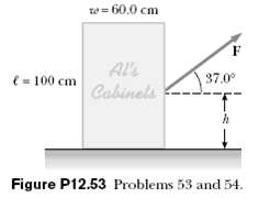 A force acts on a rectangular cabinet weighing