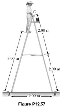 A stepladder of negligible weight is constructed