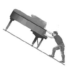 A 330-kg piano slide 3.6m down a 28o incline and