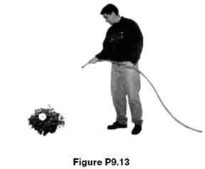 A garden hose is held as shown in Figure P9.13