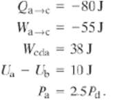 Qa-e -80J Waic = -55 J Weda = 38 J U, - U, = 10J Pa = 25Pa. 