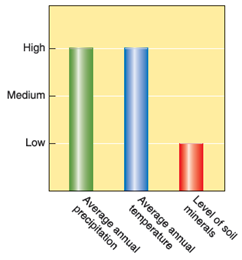High Level of soil minerals Medium Average annual temperature Average annual Low precipitation 