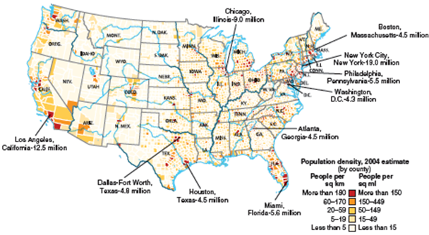 Chicago, linois-9.0 miion Boston, Maseachusette-4.5 milion MONT OrG. - Now York City. Now York-19.0 milion -Philadalphia
