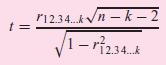 'n – k – 2 P12.34.k/n - k - 2 t = |1– rí2,34.k 