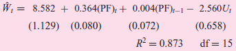W, = 8.582 + 0.364(PF); + 0.004(PF);–1 – 2.560U, (0.658) df = 15 (0.072) (1.129) (0.080) R² = 0.873 