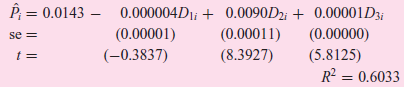 P; = 0.0143 – 0.000004D|; + 0.0090D2; + 0.00001D3; (0.00000) (5.8125) R? = 0.6033 %3D (0.00001) (-0.3837) (0.00011) (8