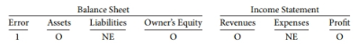 Balance Sheet Liabilities Income Statement Expenses NE Owner's Equity Error Assets Profit Revenues NE 