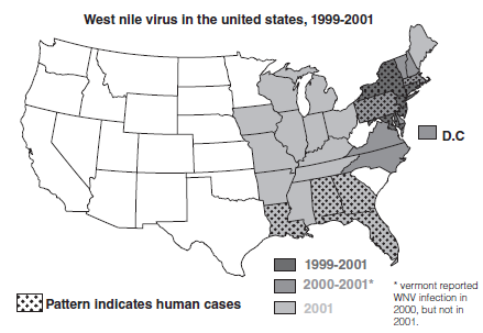 West nile virus in the united states, 1999-2001 D.C 1999-2001 2000-2001* * vermont reported WNV infection in Pattern ind