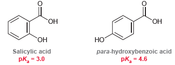 но. Но. но Он НО Salicylic acid pk = 3.0 para-hydroxybenzoic acid pK = 4.6 