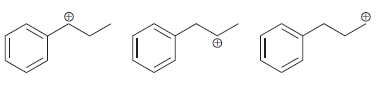 Rank the three carbocations shown in terms of increasing stability:a.b.