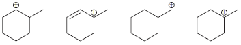 List the following carbocations in order of increasing stability: