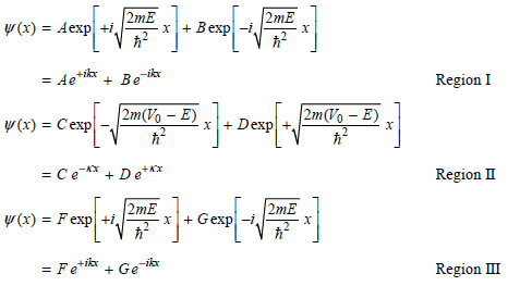 w (x) = Aexp +i, 2mE х| + Вехp| -i, 2mE х = Aetik + Beik Region I y (x) = C'exp 2m(Vo – E) x|+ Dexp |2т (Vo - E)