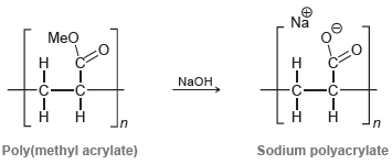 Na Meo NaOH -C-ċ- Н un Sodium polyacrylate Poly(methyl acrylate) エーOーエ エーOーエ 