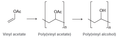 OAc Он OAc in Poly(vinyl acetate) Poly(vinyl alcohol) Vinyl acetate 