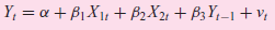 Y, = a + B1 X11 + B2X2, + B3Y,–1 + v; 