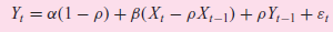 Y, = a(1 – p) + B(X, – pX,-1) + pY,–1 + ɛ 