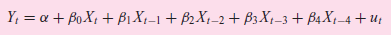 Y, = a + BoX, + BiX,-1 + B2X1–2 + B3X1-3 + B4X1–4 + u; 